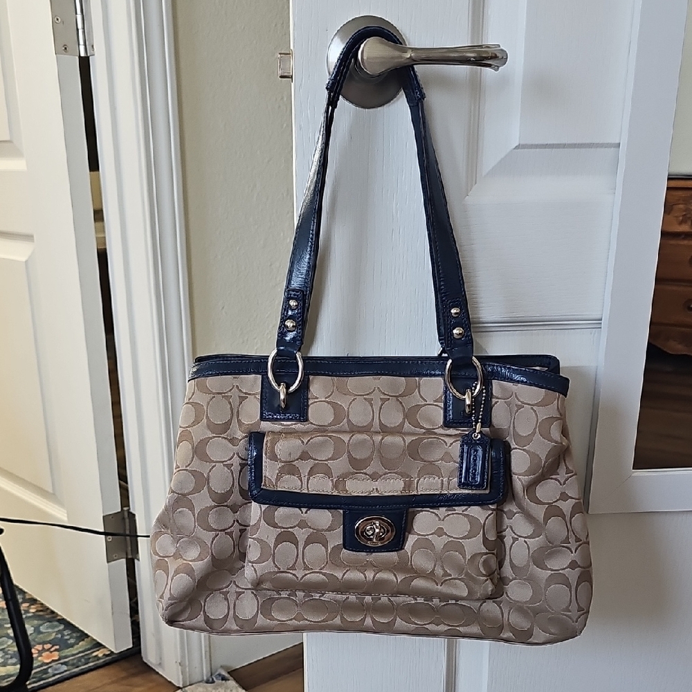 Coach Beige and Navy Shoulder Bag